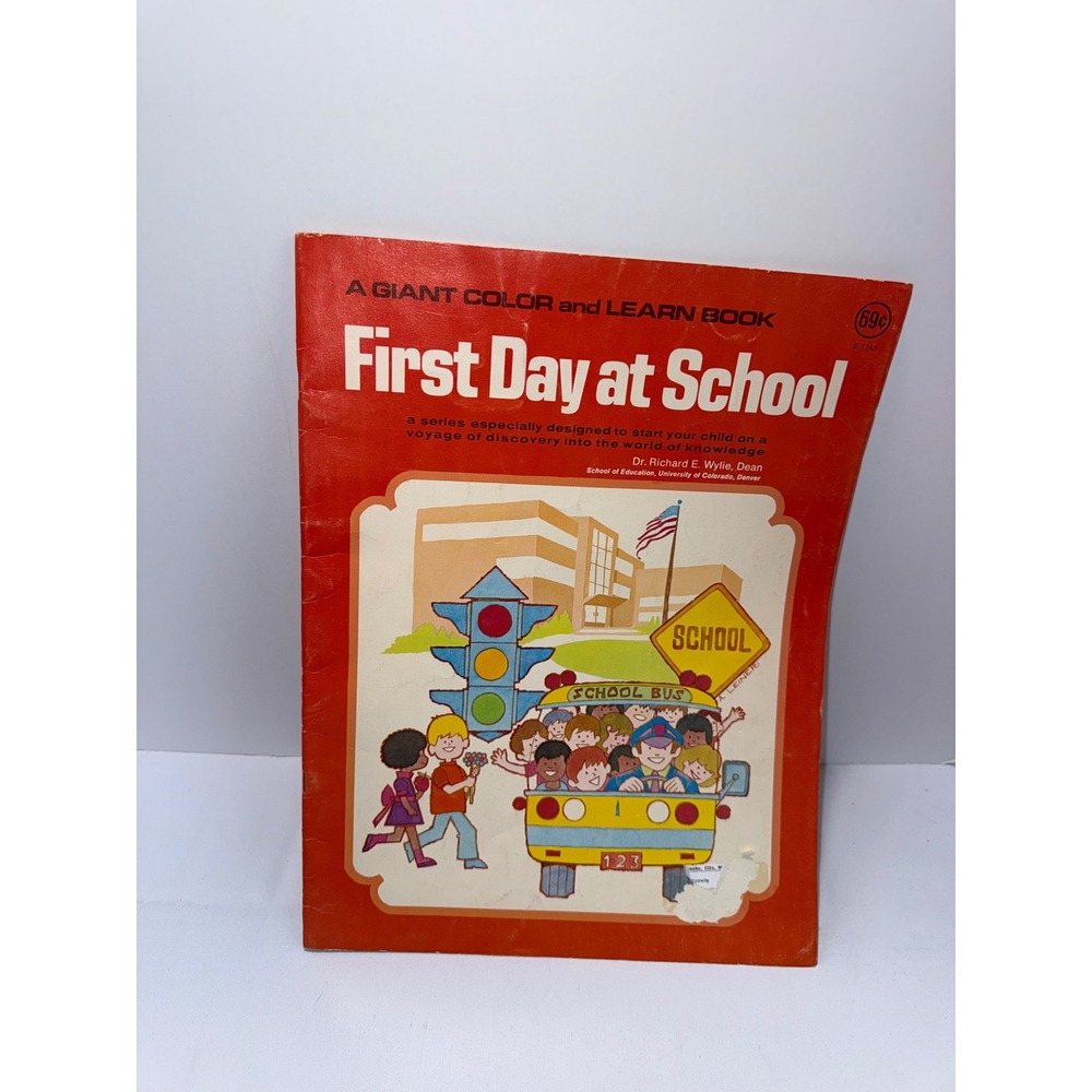 Vintage 1977 First Day at School Giant Color and Learn Book Playmore Waldman